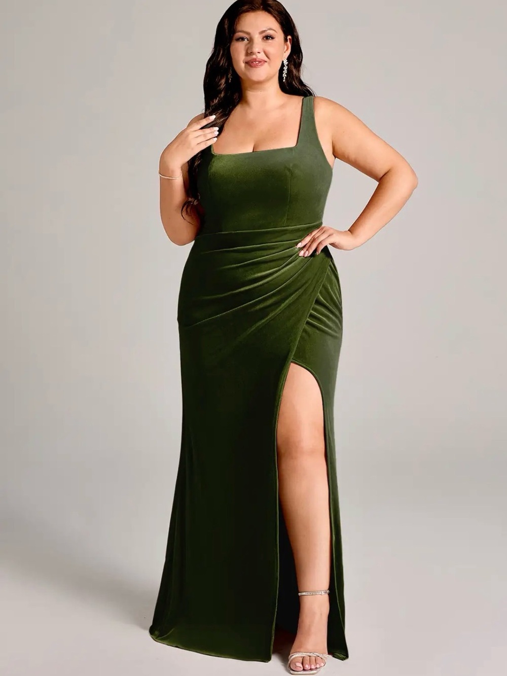 Azazie Olive Green Square Neck Maxi Gown
